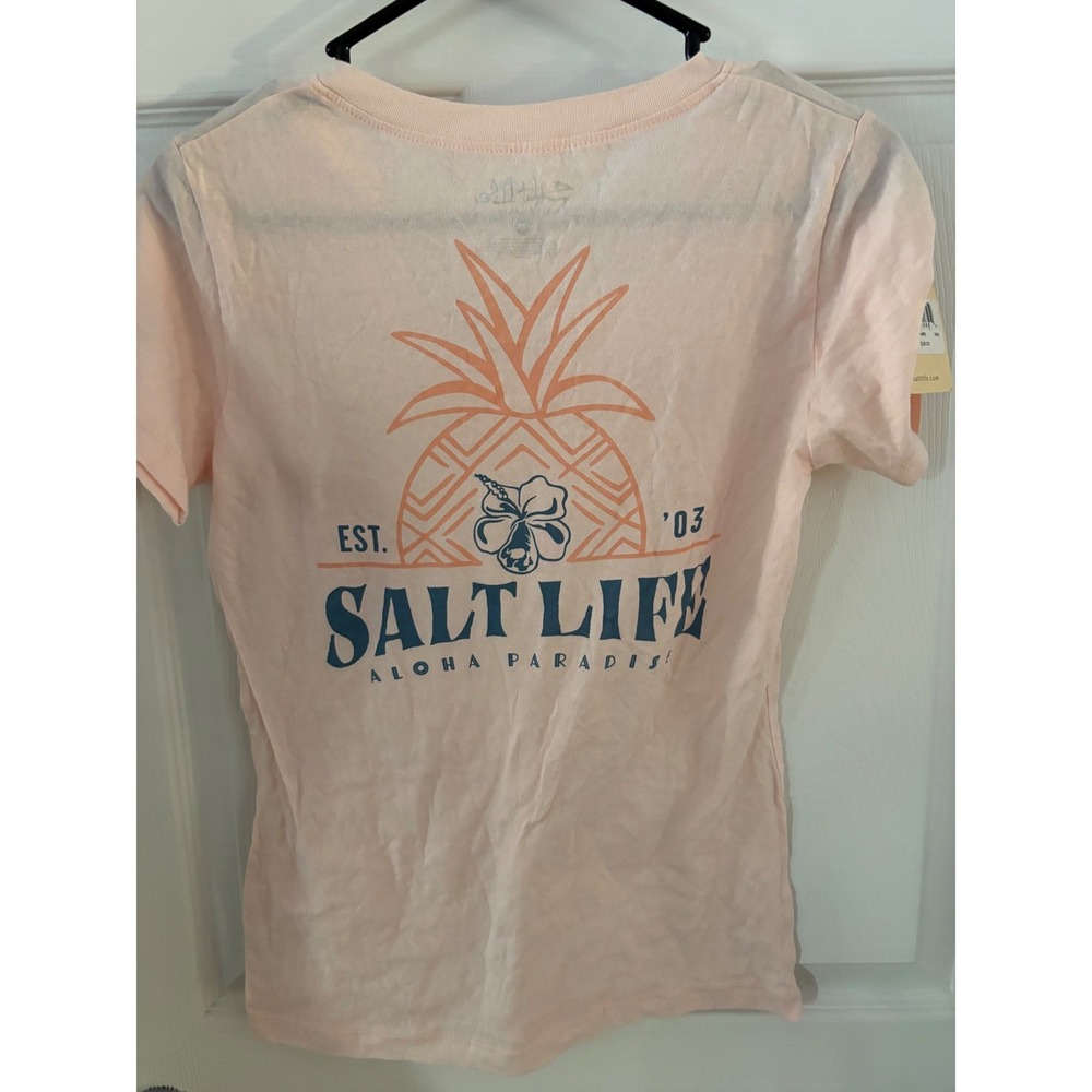 Salt Life Aloha Paradise Pineapple Graphic V-Neck T-Shirt Peach Pink SLJ10760 S
